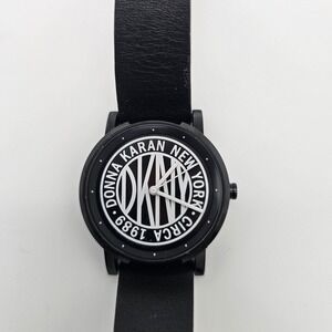 DKNY Women Watch Circa 1989 Donna Karan New York Black Leather Strap NY-2765 OS